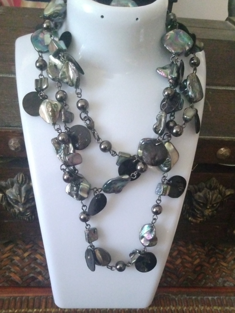 Layered Statement Necklace in Black & Silver Like New
